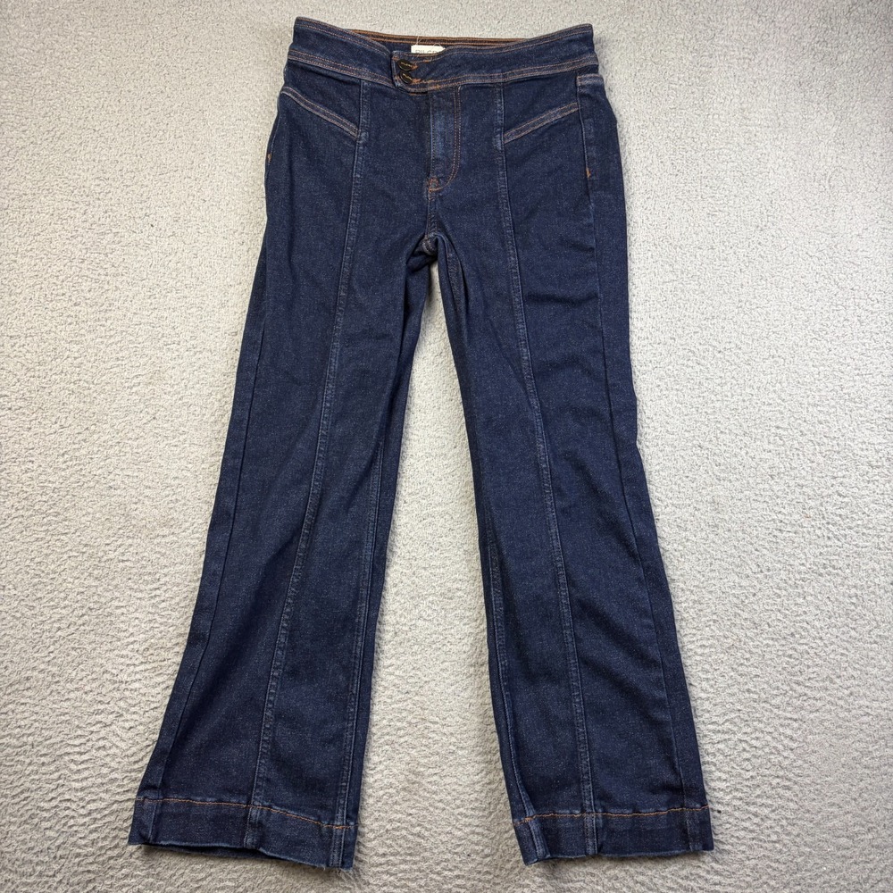 Pilcro Jeans Womens 29 Dark Wash High Rise Flare Trouser Seamed Wide Leg Denim